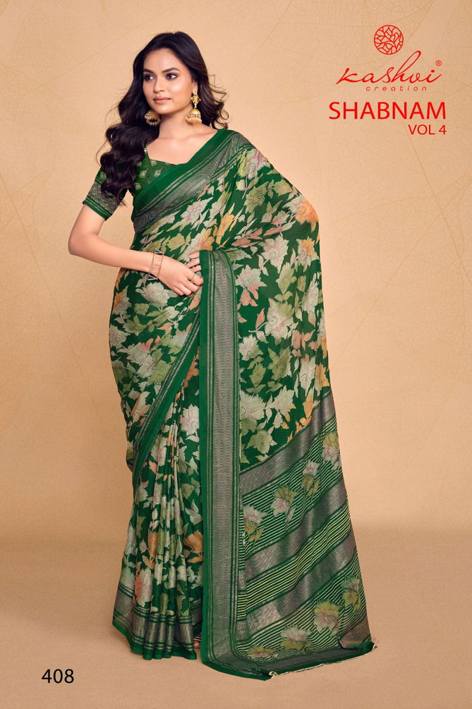 Shabnam Vol 4 By Kashvi Dull Moss Foil Printed Saree Wholesale Price In Surat
